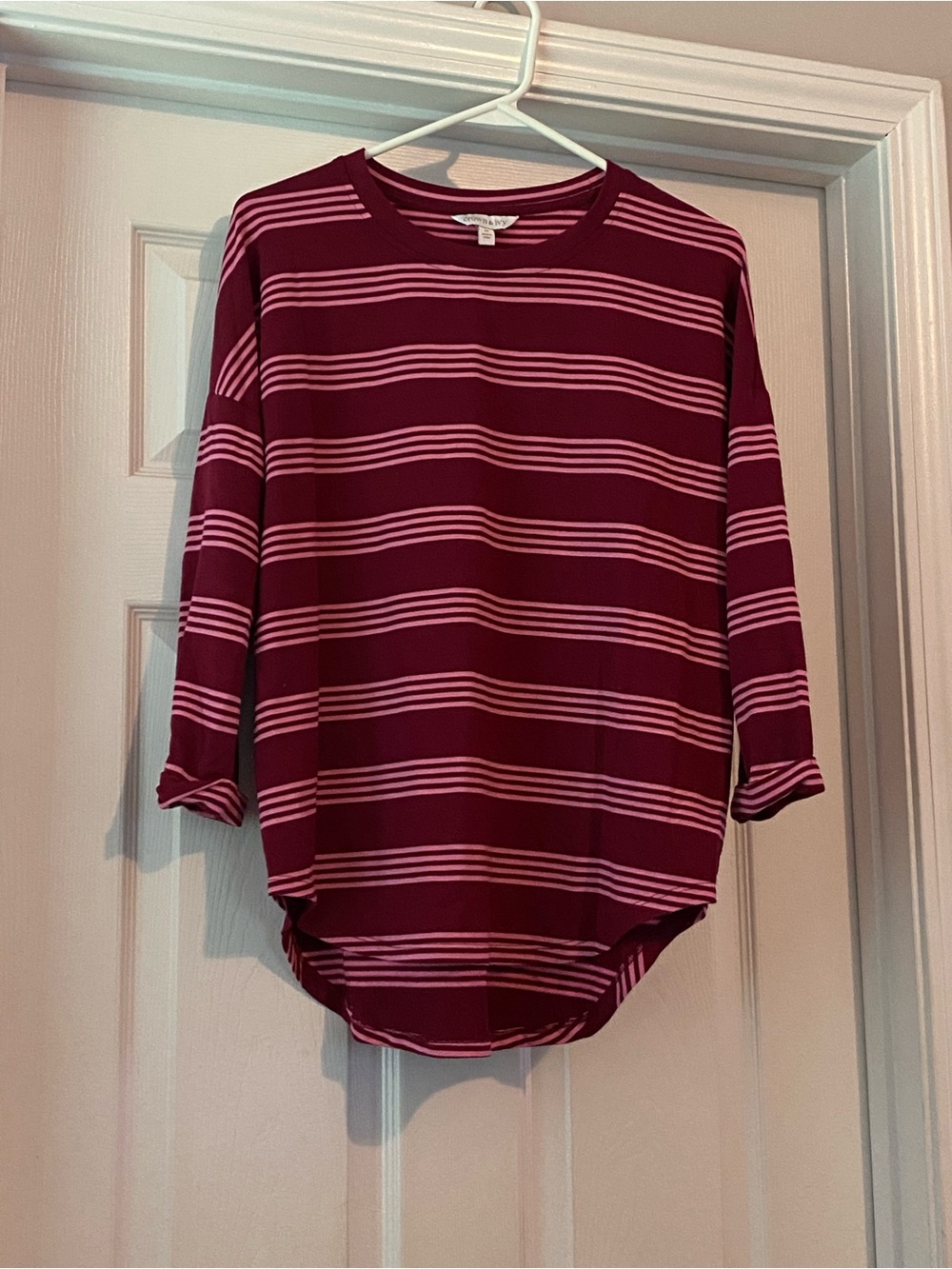 crown & ivy Maroon and Pink Striped Long Sleeve Top